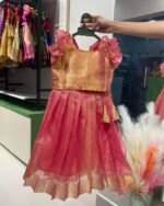 Light Pink Banarasi Tissue silk Paavadai and Sattai (Pre Booking)
