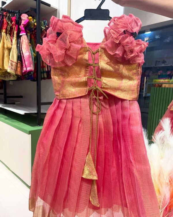 Light Pink Banarasi Tissue silk Paavadai and Sattai (Pre Booking)