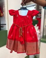 Red Color Paithani Semi Soft Silk Frock (Pre Booking)