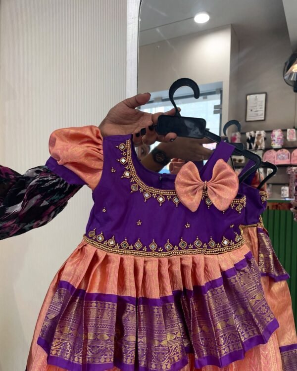 Peach & Voilet Layered Kanchipattu Gown (Pre Booking)
