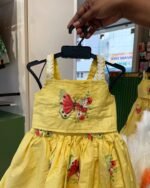 Yellow Shade Butterfly embroidery cotton mini skirt and strap top (Summer Edits) - Pre Booking