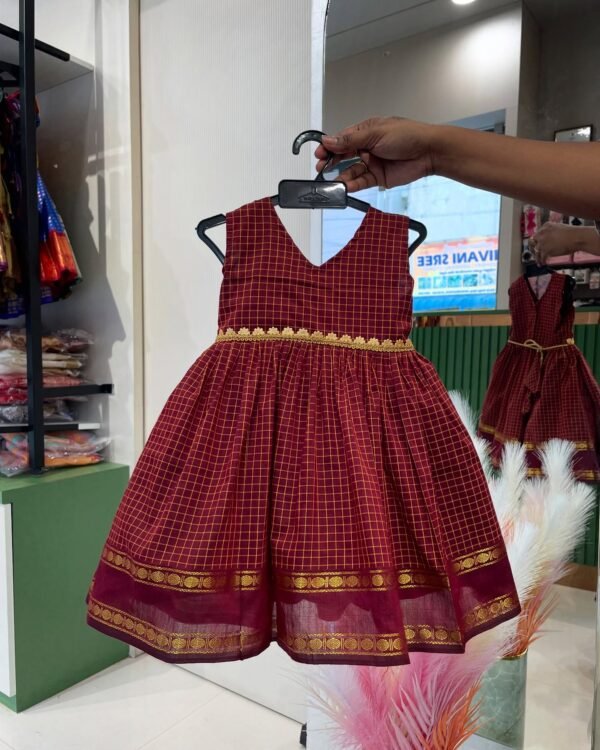 Maroon Color Pure Handloom Silk Cotton Frock (Summer Edits) (Pre Booking)