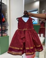 Maroon Color Pure Handloom Silk Cotton Frock (Summer Edits) (Pre Booking)