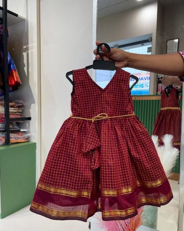 Maroon Color Pure Handloom Silk Cotton Frock (Summer Edits) (Pre Booking)
