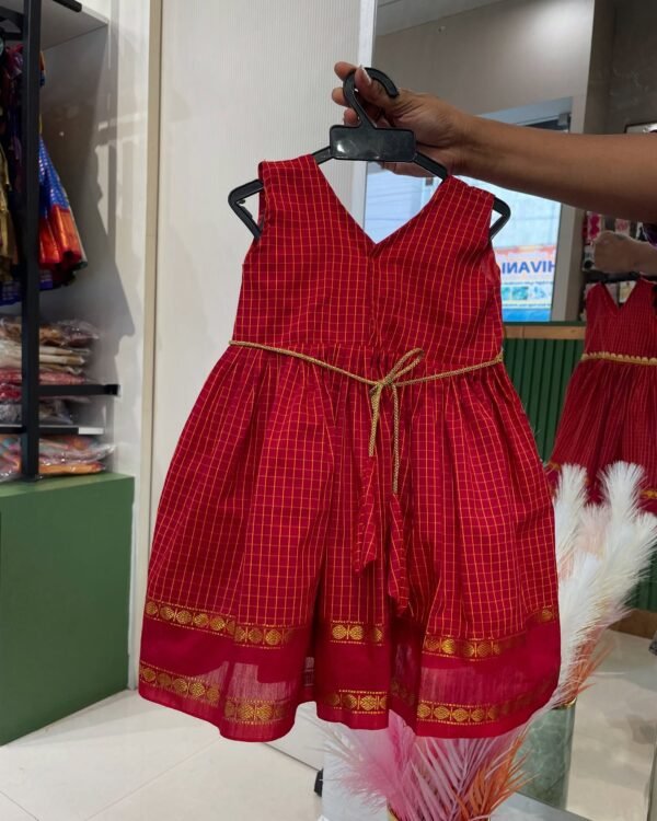 Red Color Pure Handloom Silk Cotton Frock (Summer Edits) (Pre Booking)