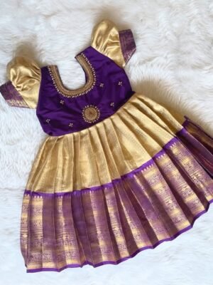 Voilet and Cream Color Premium Semi Kanchipattu Grand Aariwork Gown (Pre Booking)
