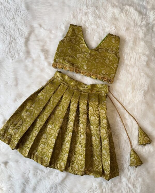 Banarasi weave Pattu Lehenga Set - Olive Green (Pre Booking)