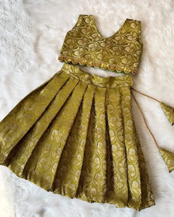 Banarasi weave Pattu Lehenga Set - Olive Green (Pre Booking)