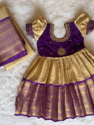 Voilet and Cream Color Premium Semi Kanchipattu Grand Aariwork Gown | Matching mom saree available (Pre Booking)