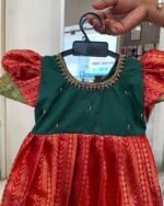 FESTIVE FITS - Premium Semi Kanchipattu Frock in Red and Green (Pre Booking)