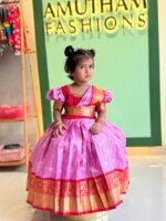 Saree Model Frock in Zari Checked pattern Banarasi Semi Silk - Lavender & Red Combo - (Pre Booking)