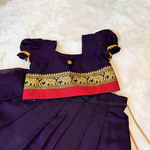 Dark Plum and Red Narayanpet Cotton Paavadai and Sattai (Ready to Dispatch)