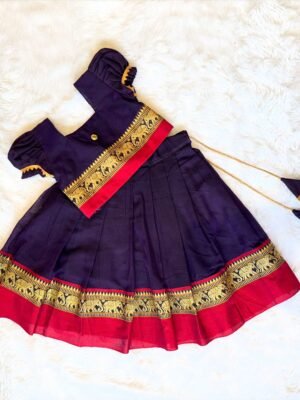 Dark Plum and Red Narayanpet Cotton Paavadai and Sattai (Ready to Dispatch)