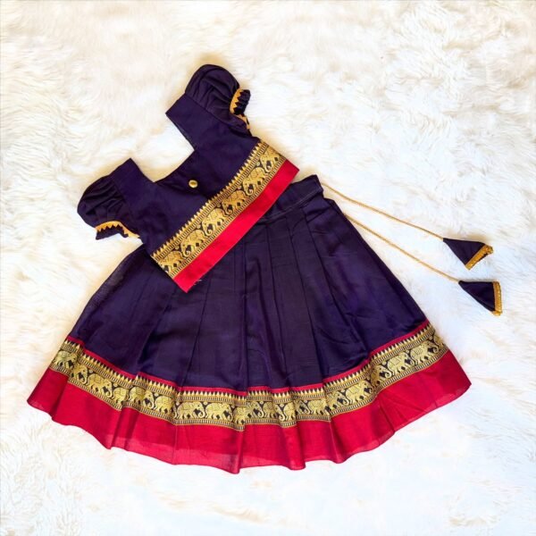 Dark Plum and Red Narayanpet Cotton Paavadai and Sattai (Ready to Dispatch)