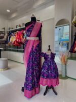 Bluish Voilet and Pink Border Banarasi Silk - Mom and Daughter Combo (Pre Booking)