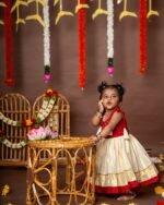 Red and Traditional Kasavu tie-up Frock - Minmini Onam Collections (Pre booking)