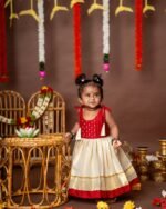 Red and Traditional Kasavu tie-up Frock - Minmini Onam Collections (Pre booking)