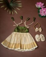 Traditional Noolukettu Kerala Frock Combo Set- Mehandi Green (Pre booking)
