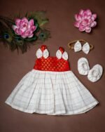 Traditional Noolukettu Kerala Frock Combo Set- Orange (Pre booking)