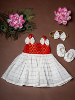 Traditional Noolukettu Kerala Frock Combo Set- Orange (Pre booking)