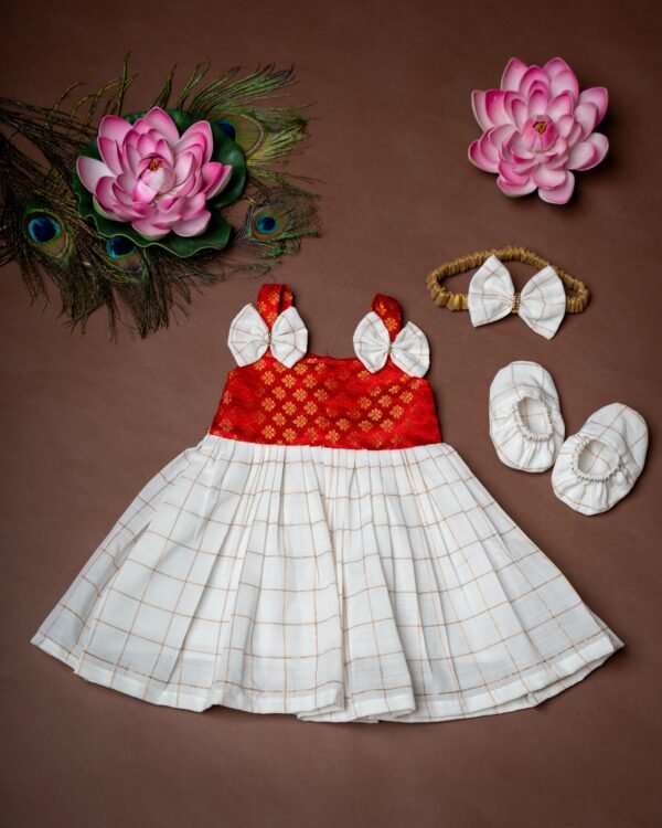 Traditional Noolukettu Kerala Frock Combo Set- Orange (Pre booking)