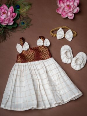 Traditional Noolukettu Kerala Frock Combo Set- Brown (Pre booking)