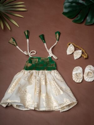 Traditional Noolukettu Kerala Frock Combo Set- Dark Green (Pre booking)
