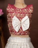 Royal Maroon Banarasi Scallop Design Top and Traditional Kerala Cotton Checked Design Skirt - Minmini Onam Collections (Pre booking)
