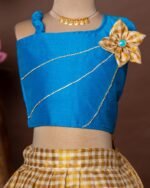 Light Blue Silk Top and Small Checked Kerala Cotton Skirt- Minmini Onam Collections (Pre booking)