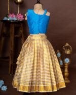Light Blue Silk Top and Small Checked Kerala Cotton Skirt- Minmini Onam Collections (Pre booking)
