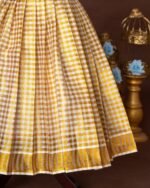 Light Blue Silk Top and Small Checked Kerala Cotton Skirt- Minmini Onam Collections (Pre booking)
