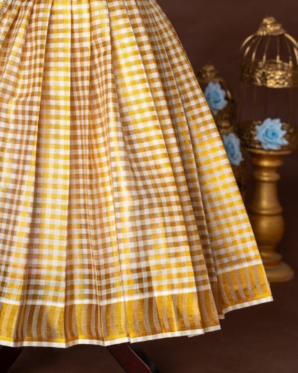 Light Blue Silk Top and Small Checked Kerala Cotton Skirt- Minmini Onam Collections (Pre booking)