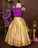 Purple Silk Top and Small Checked Kerala Cotton Skirt - Minmini Onam Collections (Pre booking)