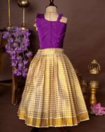 Purple Silk Top and Small Checked Kerala Cotton Skirt - Minmini Onam Collections (Pre booking)