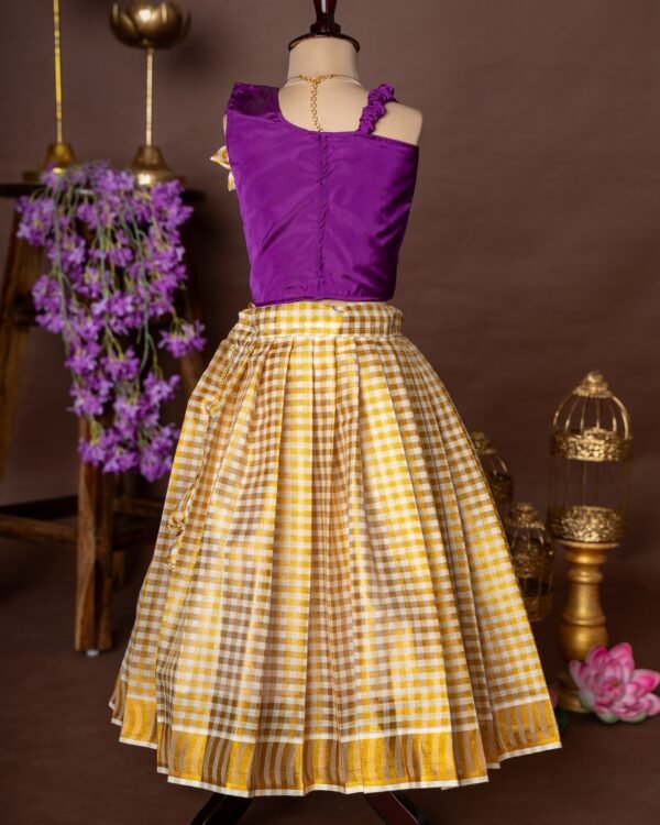 Purple Silk Top and Small Checked Kerala Cotton Skirt - Minmini Onam Collections (Pre booking)