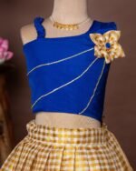 Navy Blue Silk Top and Small Checked Kerala Cotton Skirt - Minmini Onam Collections (Pre booking)