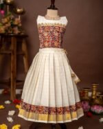 Maroon Kalamkari Sleeveless Top and Checked Kasavu Cotton Skirt - Minmini Onam Collections (Pre booking)