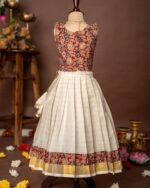 Maroon Kalamkari Sleeveless Top and Checked Kasavu Cotton Skirt - Minmini Onam Collections (Pre booking)