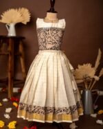 Black Kalamkari Sleeveless Top and Checked Kasavu Cotton Skirt - Minmini Onam Collections (Pre booking)
