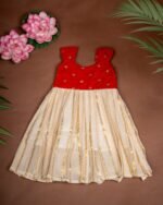 Red Velvet sequence work Fabric in Top  and Traditional Kasavu Zari Fabric in Bottom - Kerala Frock - Minmini Onam Collections (Pre booking)