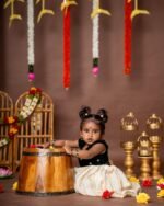 Dark Green Velvet sequence work Fabric in Top  and Traditional Kasavu Zari Fabric in Bottom - Kerala Frock - Minmini Onam Collections (Pre booking)