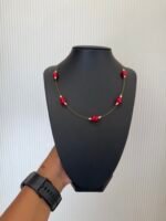 5 Red Glass Beads invisible necklace – INC021