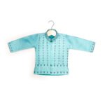 Turquoise Blue Embroidered Kurta Set with Dark Blue Boys traditional Dhoti set (Ready to Dispatch)