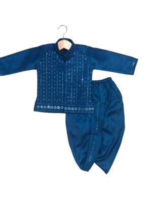 Ramar Blue Embroidered Kurta Set with Ramar Blue Boys traditional Dhoti set (Ready to Dispatch)
