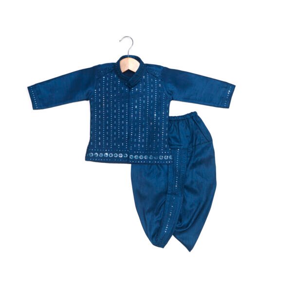 Ramar Blue Embroidered Kurta Set with Ramar Blue Boys traditional Dhoti set (Ready to Dispatch)