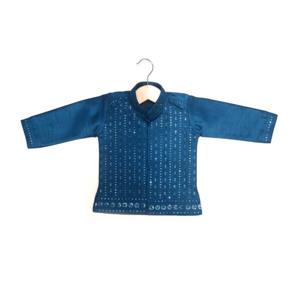 Ramar Blue Embroidered Kurta Set with Ramar Blue Boys traditional Dhoti set (Ready to Dispatch)