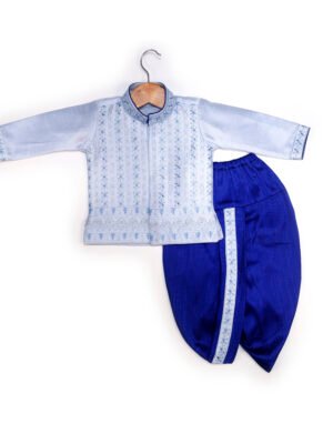 Light Blue Embroidered Kurta Set with Light Blue Boys traditional Dhoti set (Ready to Dispatch)
