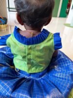 Navy Blue and Light Green Semi Kanchipattu Paavadai Sattai (Ready to Dispatch)