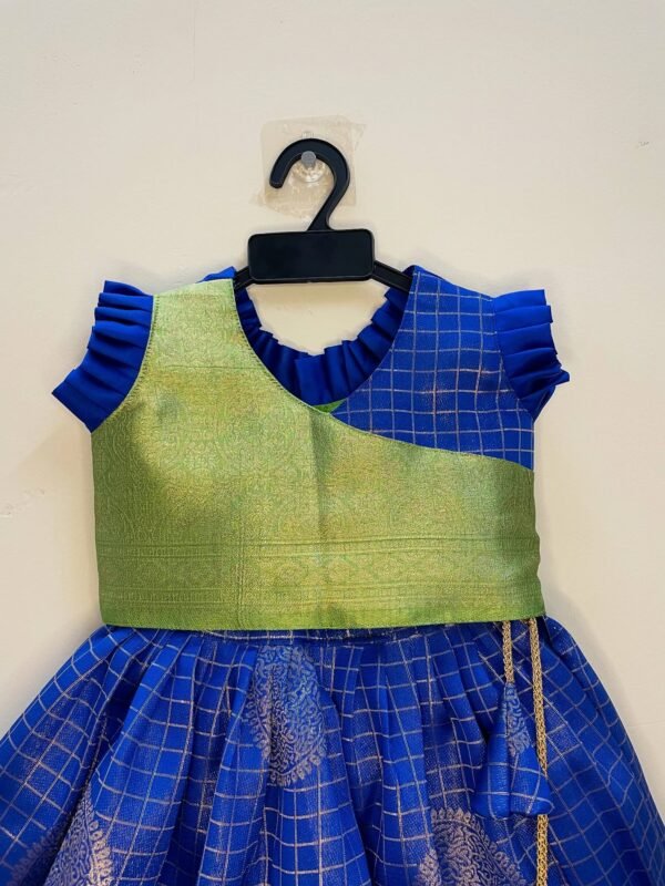 Navy Blue and Light Green Semi Kanchipattu Paavadai Sattai (Ready to Dispatch)