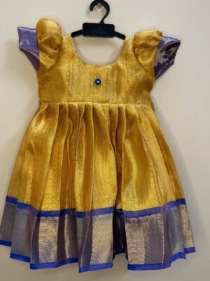 Yellow & Blue Tissue Silk Frock (Ready to Dispatch)